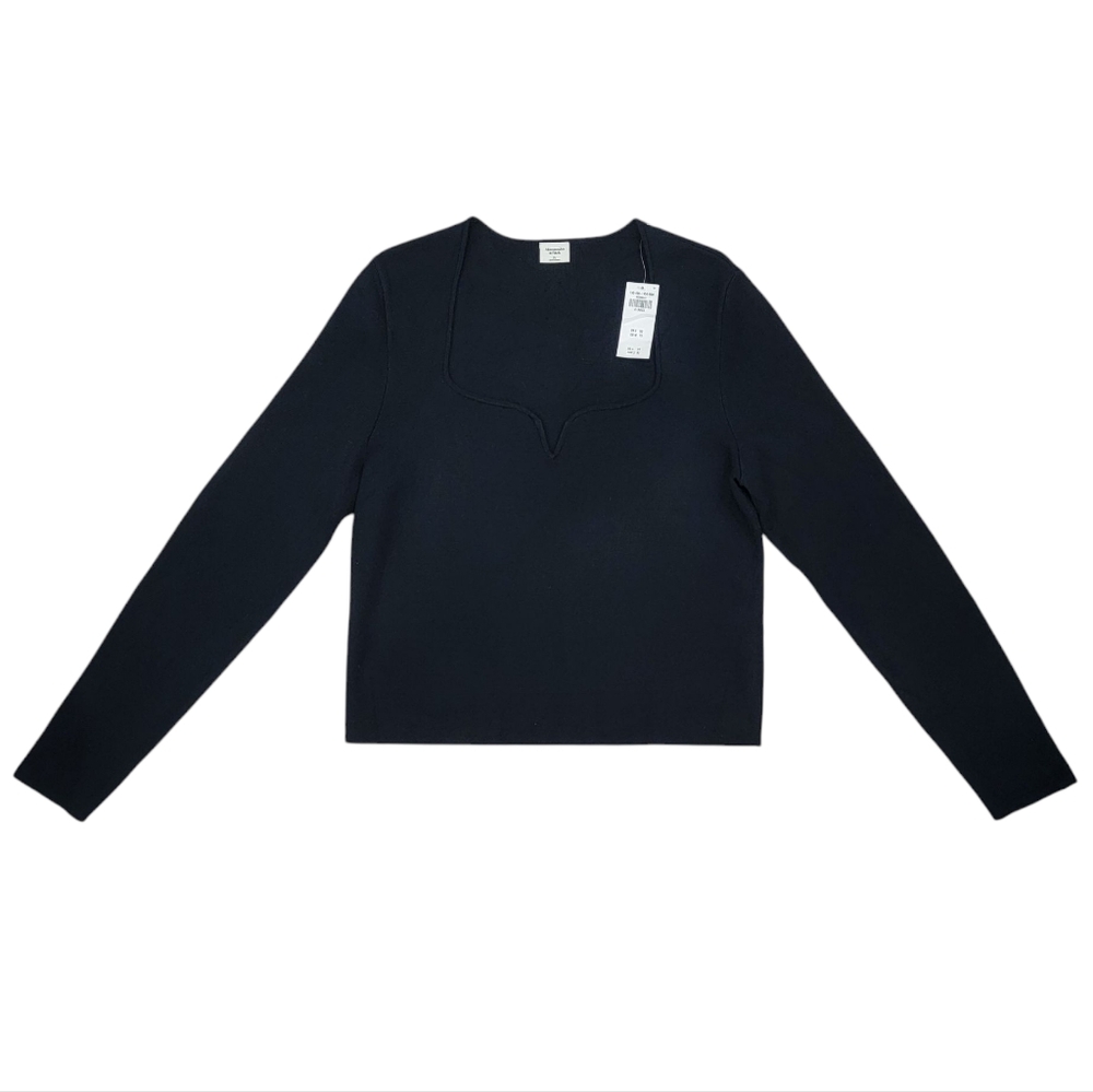 Abercrombie & Fitch Waffle Knit Top Notch Sweetheart Neckline Long Sleev… - Picture 3 of 14